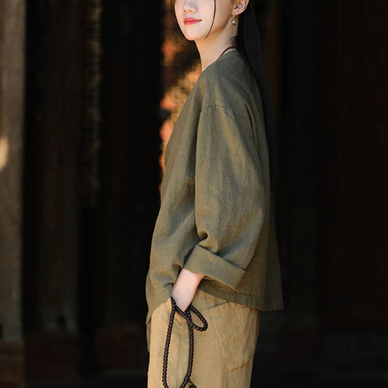 Chemisier ample à manches longues en lin ramie de couleur unie Buddha Stones, haut Hanfu chinois - image 13