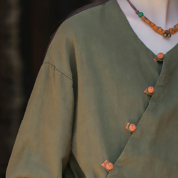Chemisier ample à manches longues en lin ramie de couleur unie Buddha Stones, haut Hanfu chinois - image 15