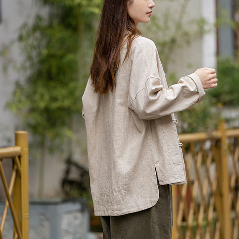 Chemise à boutons en forme de grenouille avec Buddha Stones Haut de méditation Tai Chi Vêtements Veste en lin ramie - image 19