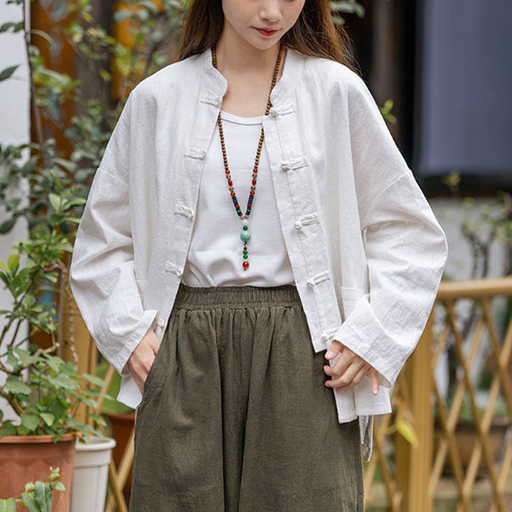 Chemise à boutons en forme de grenouille avec Buddha Stones Haut de méditation Tai Chi Vêtements Veste en lin ramie - image 1