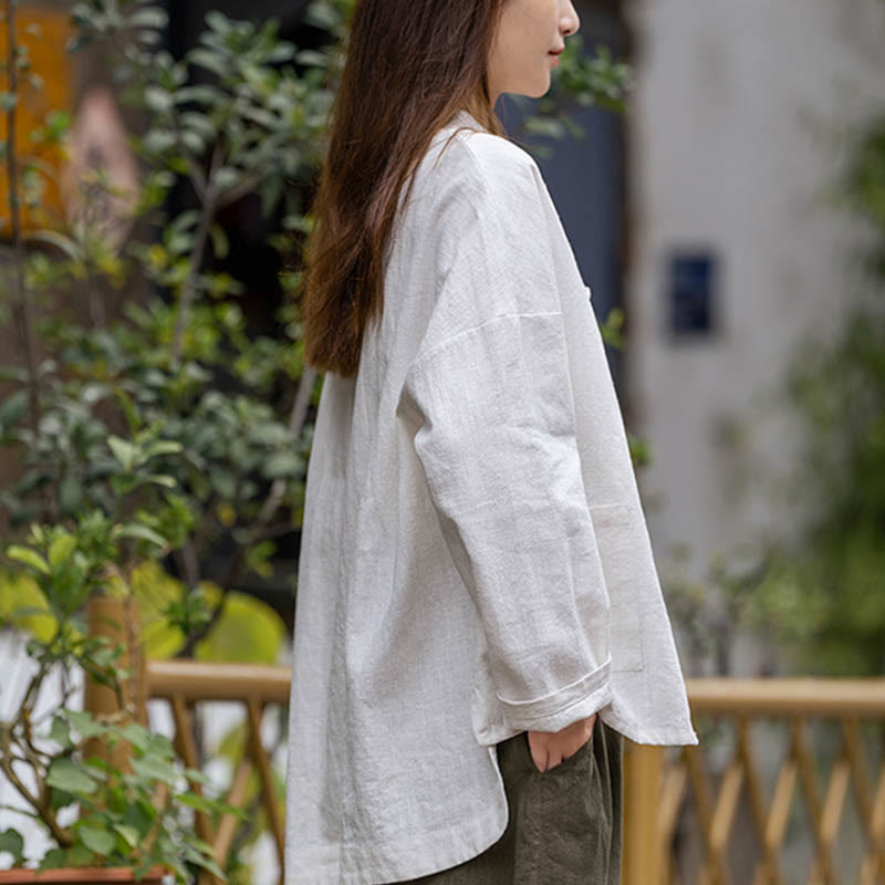 Chemise à boutons en forme de grenouille avec Buddha Stones Haut de méditation Tai Chi Vêtements Veste en lin ramie - image 5