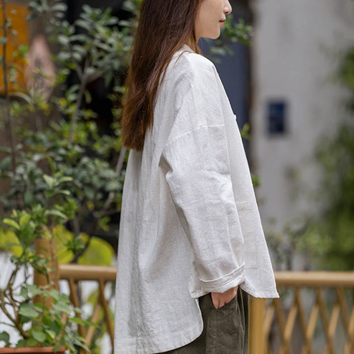 Chemise à boutons en forme de grenouille avec Buddha Stones Haut de méditation Tai Chi Vêtements Veste en lin ramie - image 5