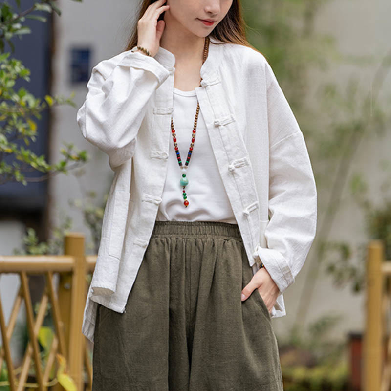 Chemise à boutons en forme de grenouille avec Buddha Stones Haut de méditation Tai Chi Vêtements Veste en lin ramie - image 2