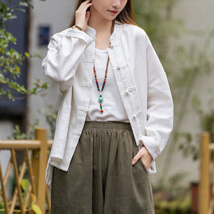 Chemise à boutons en forme de grenouille avec Buddha Stones Haut de méditation Tai Chi Vêtements Veste en lin ramie - image 2