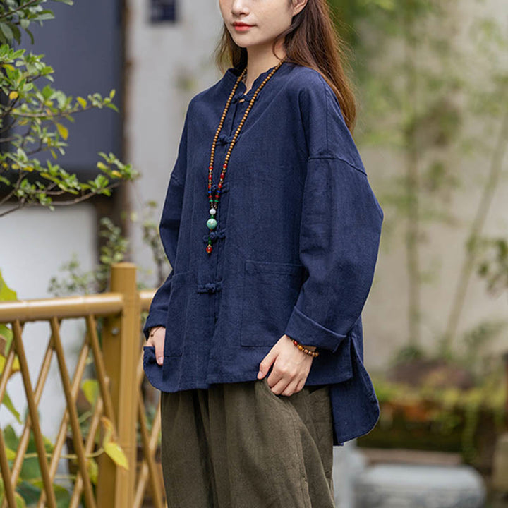 Chemise à boutons en forme de grenouille avec Buddha Stones Haut de méditation Tai Chi Vêtements Veste en lin ramie - image 10