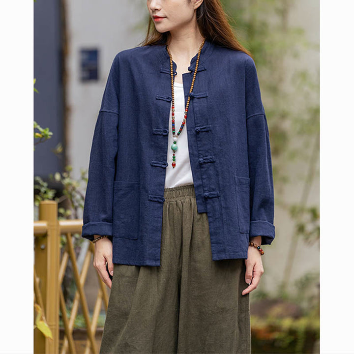 Chemise à boutons en forme de grenouille avec Buddha Stones Haut de méditation Tai Chi Vêtements Veste en lin ramie - image 12