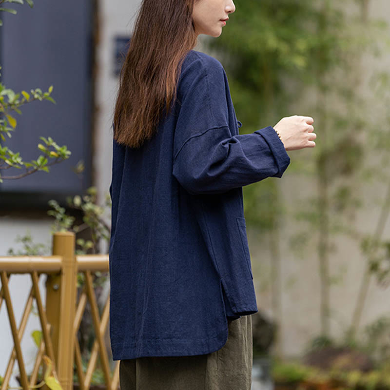 Chemise à boutons en forme de grenouille avec Buddha Stones Haut de méditation Tai Chi Vêtements Veste en lin ramie - image 11