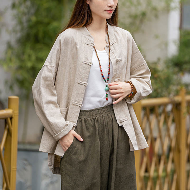 Chemise à boutons en forme de grenouille avec Buddha Stones Haut de méditation Tai Chi Vêtements Veste en lin ramie - image 16