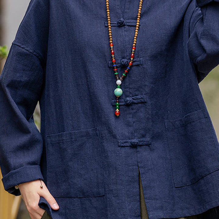 Chemise à boutons en forme de grenouille avec Buddha Stones Haut de méditation Tai Chi Vêtements Veste en lin ramie - image 13