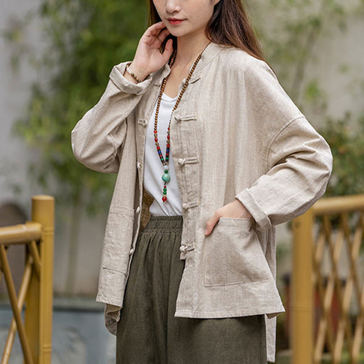 Chemise à boutons en forme de grenouille avec Buddha Stones Haut de méditation Tai Chi Vêtements Veste en lin ramie - image 18