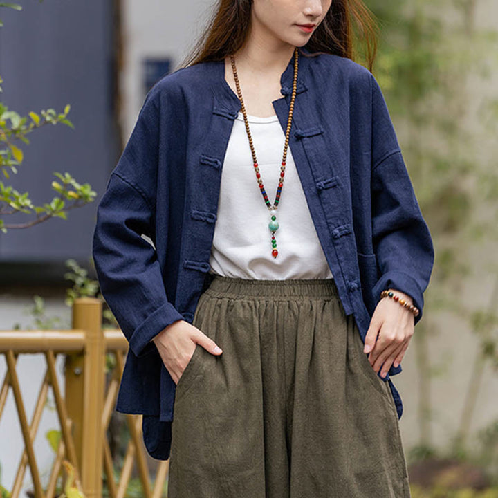 Chemise à boutons en forme de grenouille avec Buddha Stones Haut de méditation Tai Chi Vêtements Veste en lin ramie - image 8