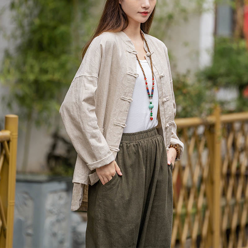 Chemise à boutons en forme de grenouille avec Buddha Stones Haut de méditation Tai Chi Vêtements Veste en lin ramie - image 17