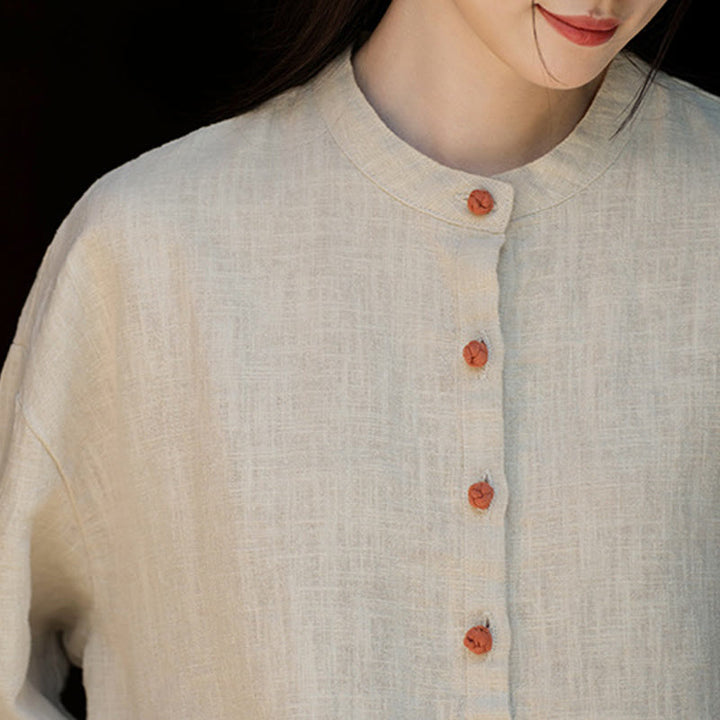 Chemisier ample à boutons de couleur unie Buddha Stones et manches longues - image 20