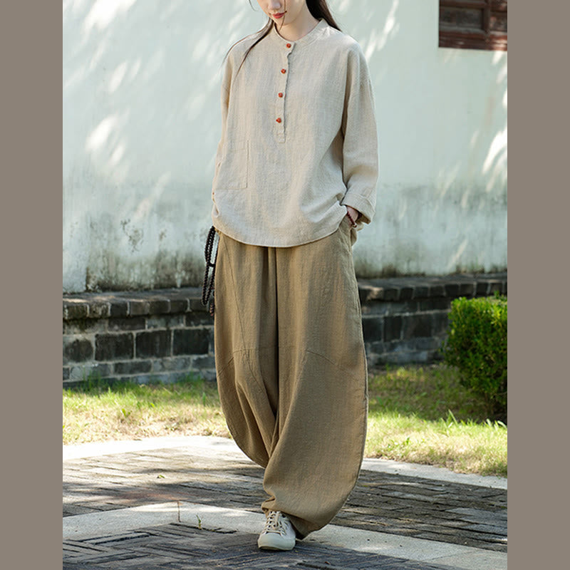 Chemisier ample à boutons de couleur unie Buddha Stones et manches longues - image 19