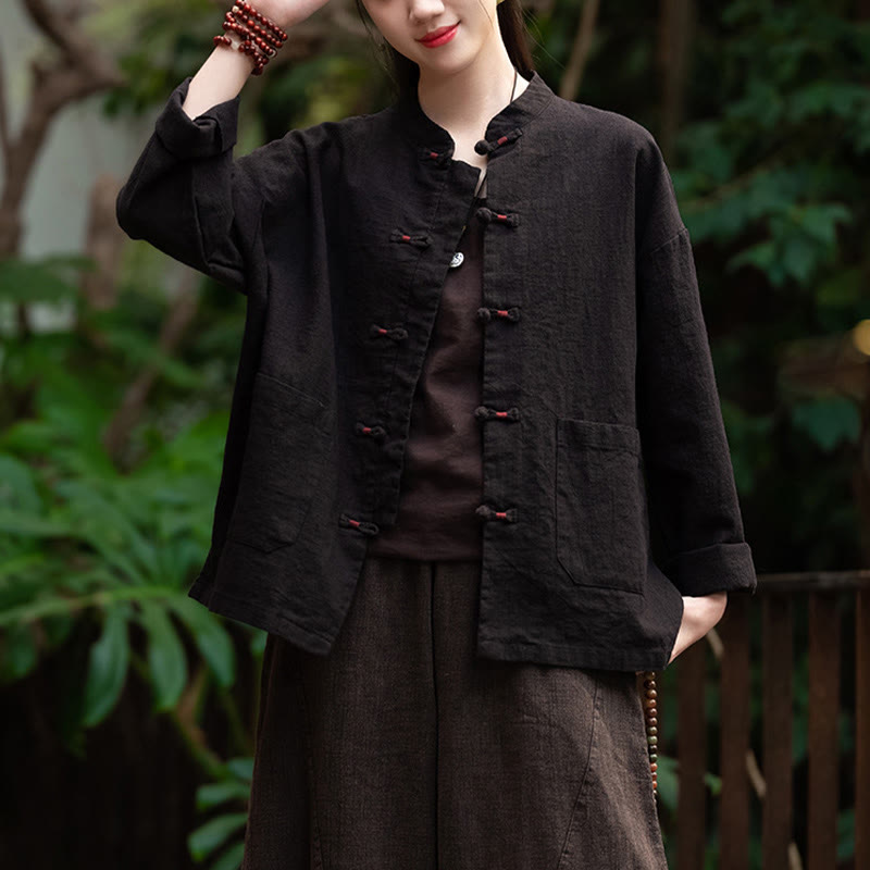 Chemise à boutons de grenouille Buddha Stones Haut de méditation zen Vêtements Veste en coton et lin - image 8