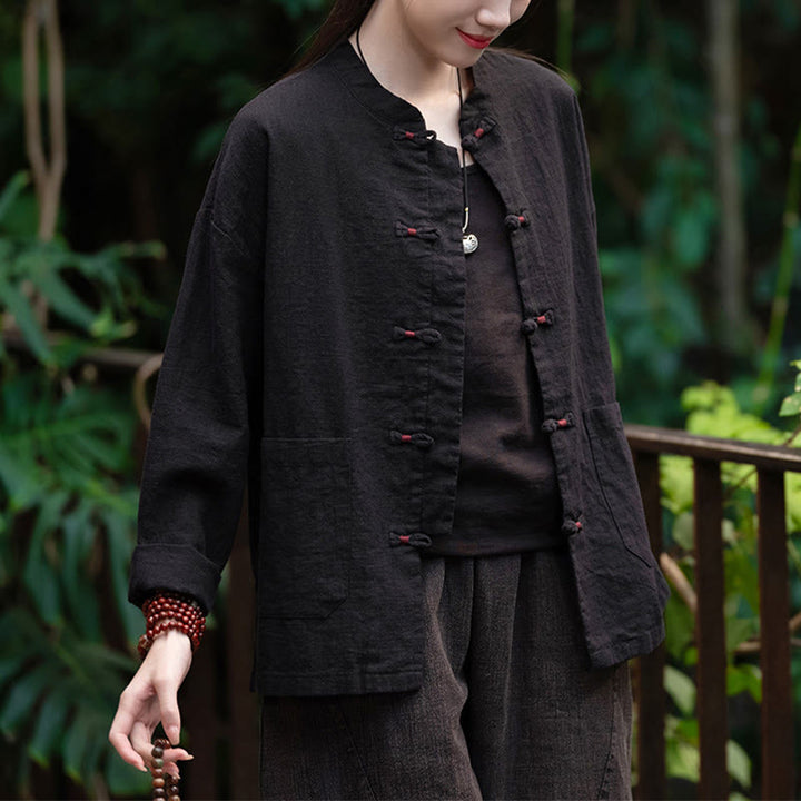 Chemise à boutons de grenouille Buddha Stones Haut de méditation zen Vêtements Veste en coton et lin - image 10