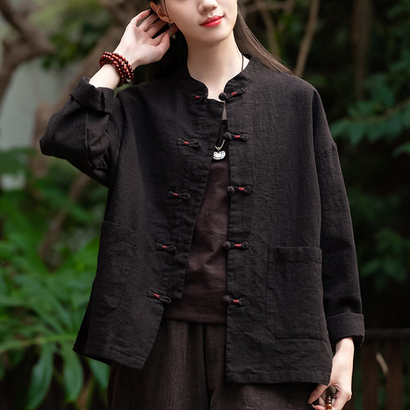 Chemise à boutons de grenouille Buddha Stones Haut de méditation zen Vêtements Veste en coton et lin - image 17