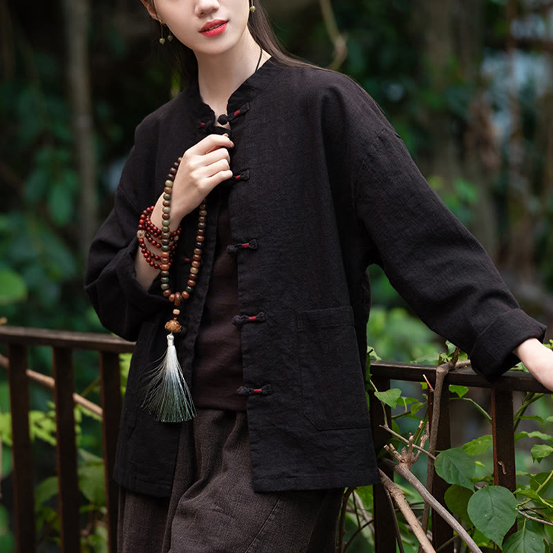 Chemise à boutons de grenouille Buddha Stones Haut de méditation zen Vêtements Veste en coton et lin - image 11