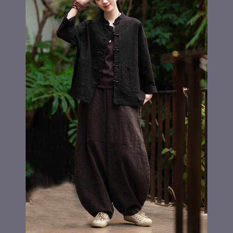 Chemise à boutons de grenouille Buddha Stones Haut de méditation zen Vêtements Veste en coton et lin - image 20