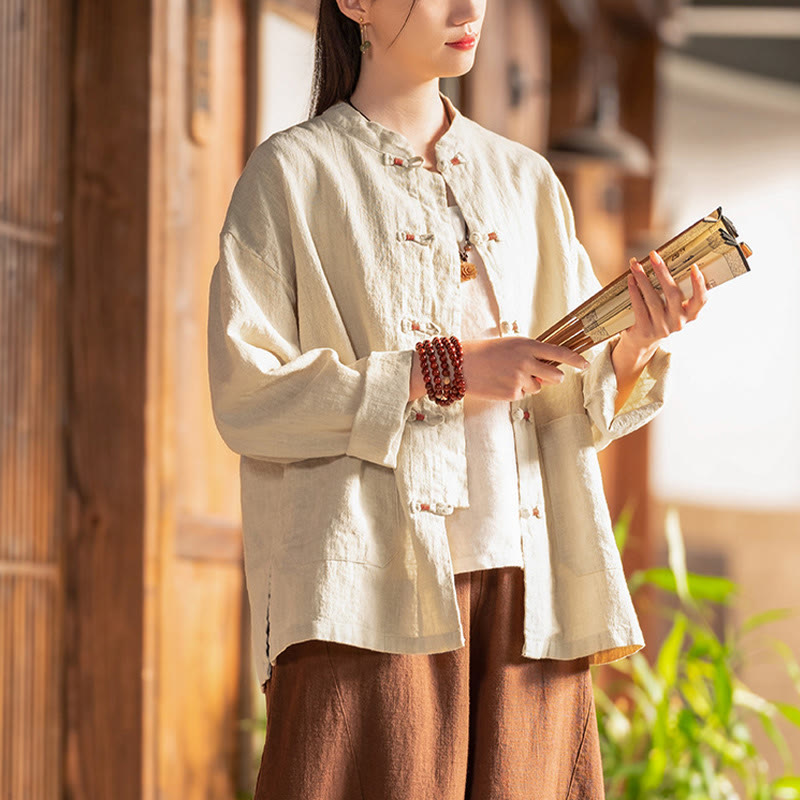 Chemise à boutons de grenouille Buddha Stones Haut de méditation zen Vêtements Veste en coton et lin - image 3