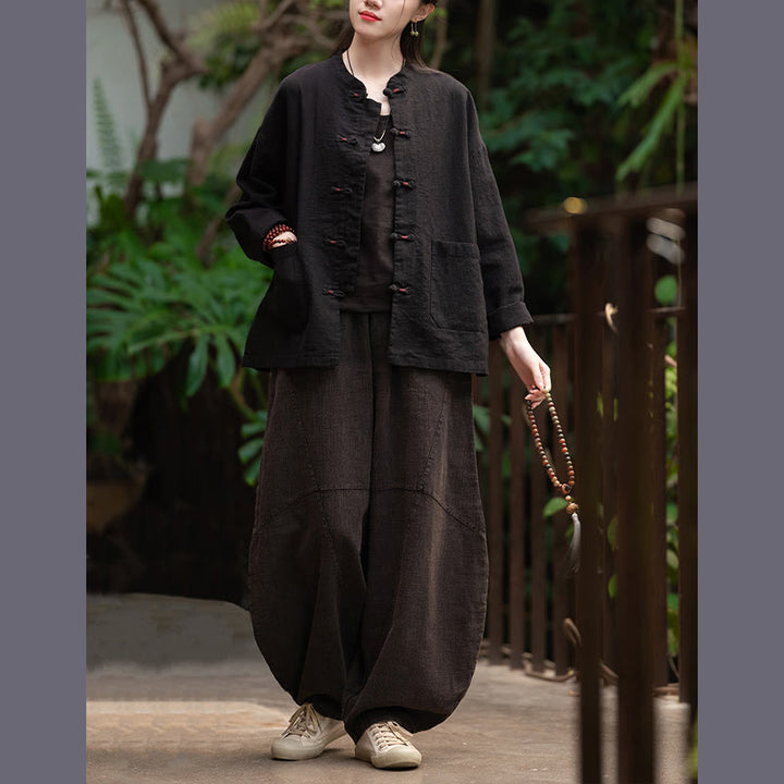 Chemise à boutons de grenouille Buddha Stones Haut de méditation zen Vêtements Veste en coton et lin - image 19