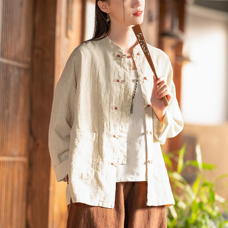 Chemise à boutons de grenouille Buddha Stones Haut de méditation zen Vêtements Veste en coton et lin - image 4