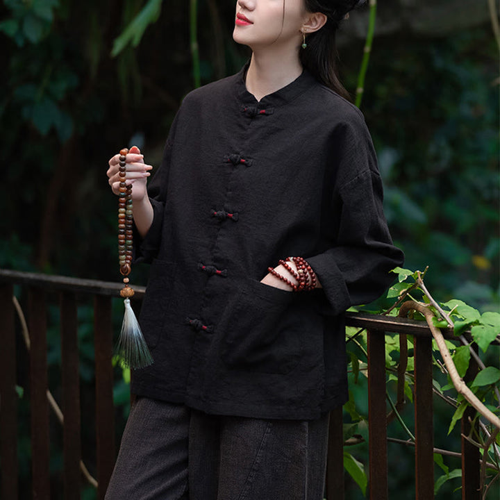 Chemise à boutons de grenouille Buddha Stones Haut de méditation zen Vêtements Veste en coton et lin - image 14