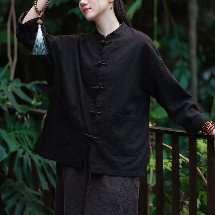 Chemise à boutons de grenouille Buddha Stones Haut de méditation zen Vêtements Veste en coton et lin - image 15