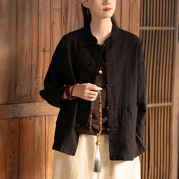 Chemise à boutons de grenouille Buddha Stones Haut de méditation zen Vêtements Veste en coton et lin - image 9