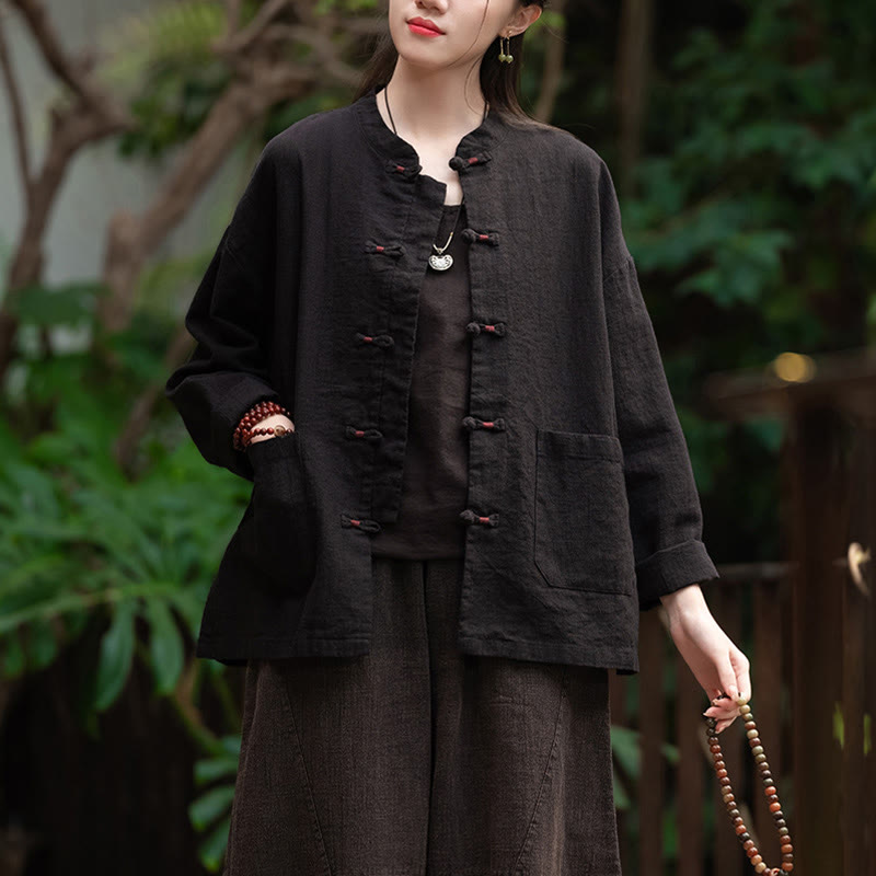 Chemise à boutons de grenouille Buddha Stones Haut de méditation zen Vêtements Veste en coton et lin - image 13