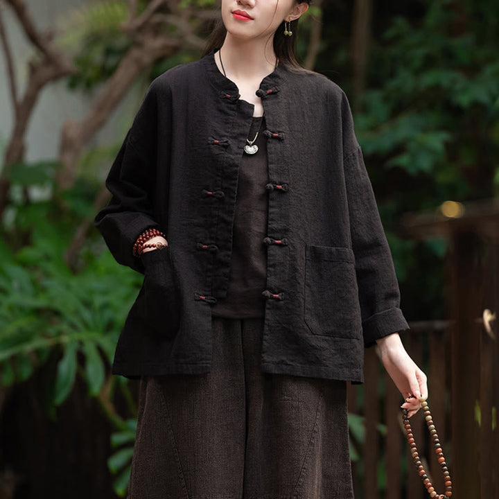 Chemise à boutons de grenouille Buddha Stones Haut de méditation zen Vêtements Veste en coton et lin - image 13