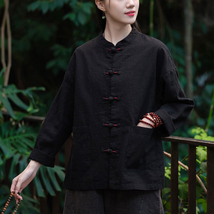 Chemise à boutons de grenouille Buddha Stones Haut de méditation zen Vêtements Veste en coton et lin - image 12