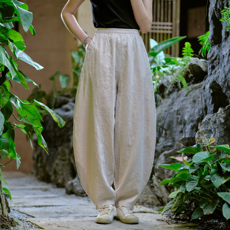 Pantalon de yoga ample de couleur unie avec poches et Buddha Stones