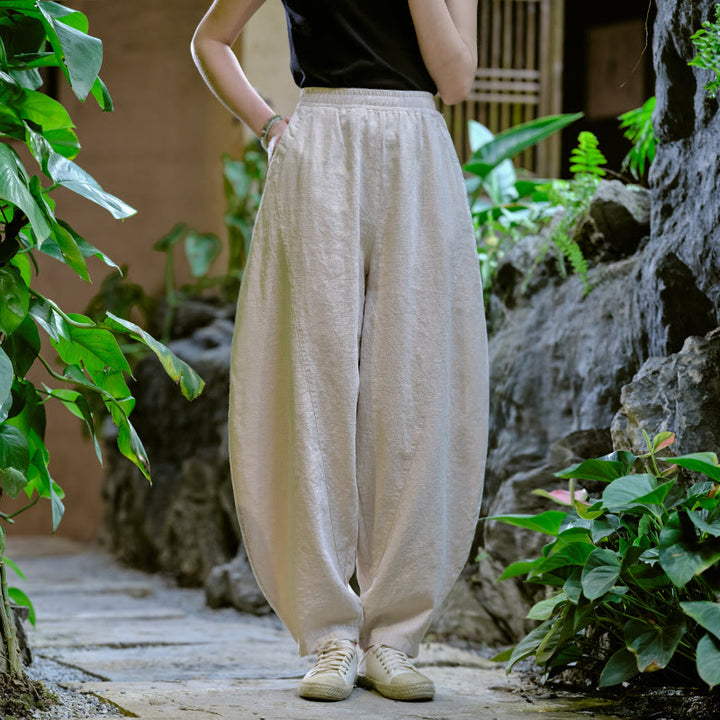 Pantalon de yoga ample de couleur unie avec poches et Buddha Stones