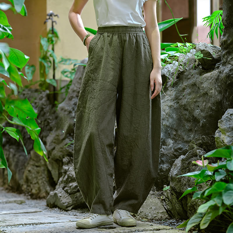 Pantalon de yoga ample de couleur unie avec poches et Buddha Stones