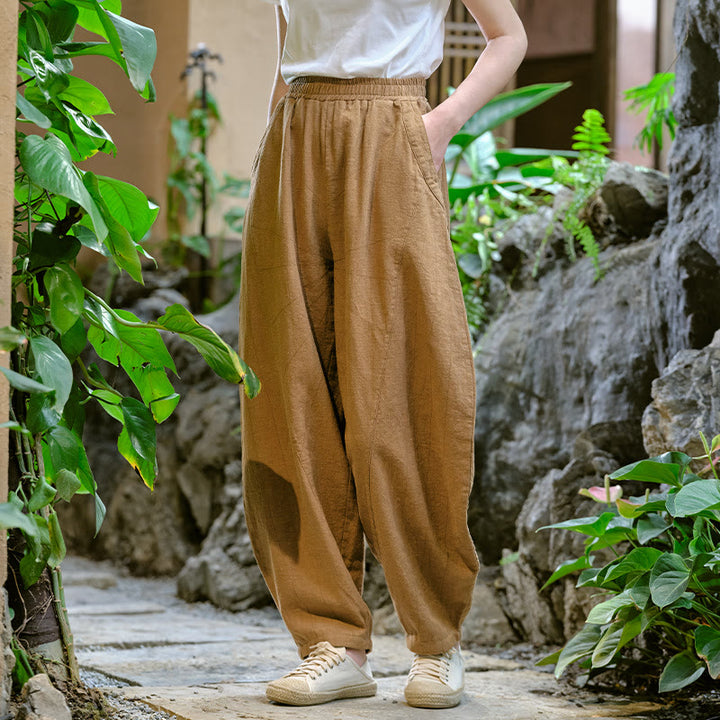 Pantalon de yoga ample de couleur unie avec poches et Buddha Stones