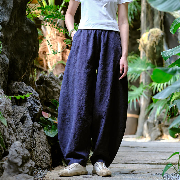 Pantalon de yoga ample de couleur unie avec poches et Buddha Stones