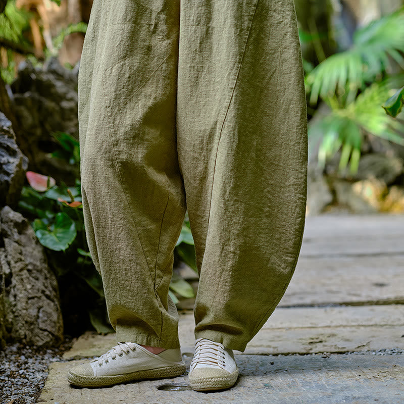 Pantalon de yoga ample de couleur unie avec poches et Buddha Stones