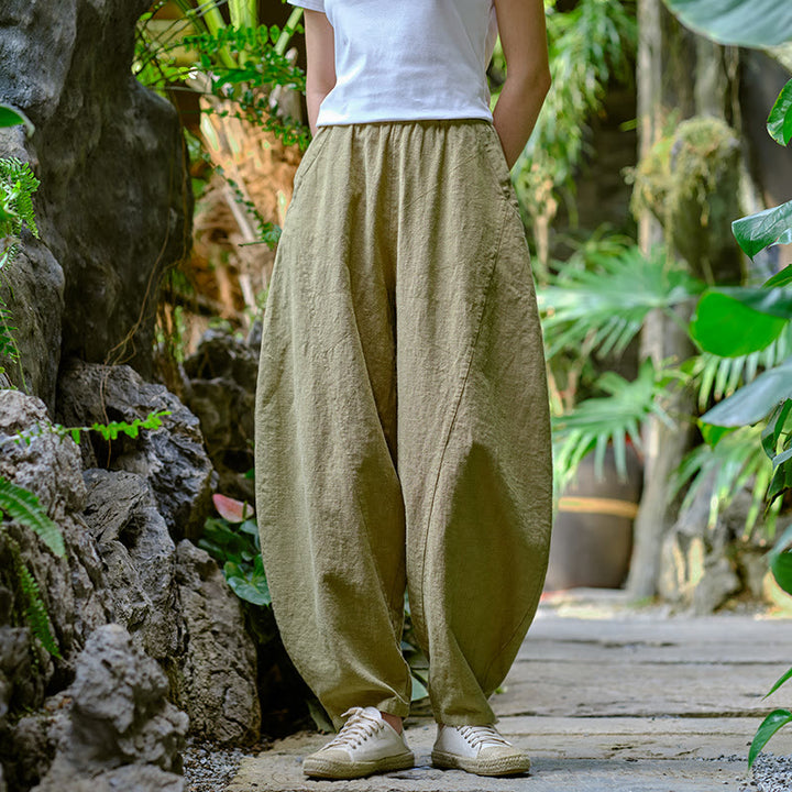 Pantalon de yoga ample de couleur unie avec poches et Buddha Stones