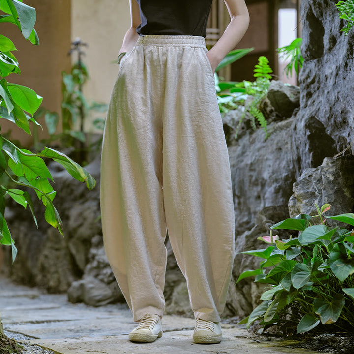 Pantalon de yoga ample de couleur unie avec poches et Buddha Stones