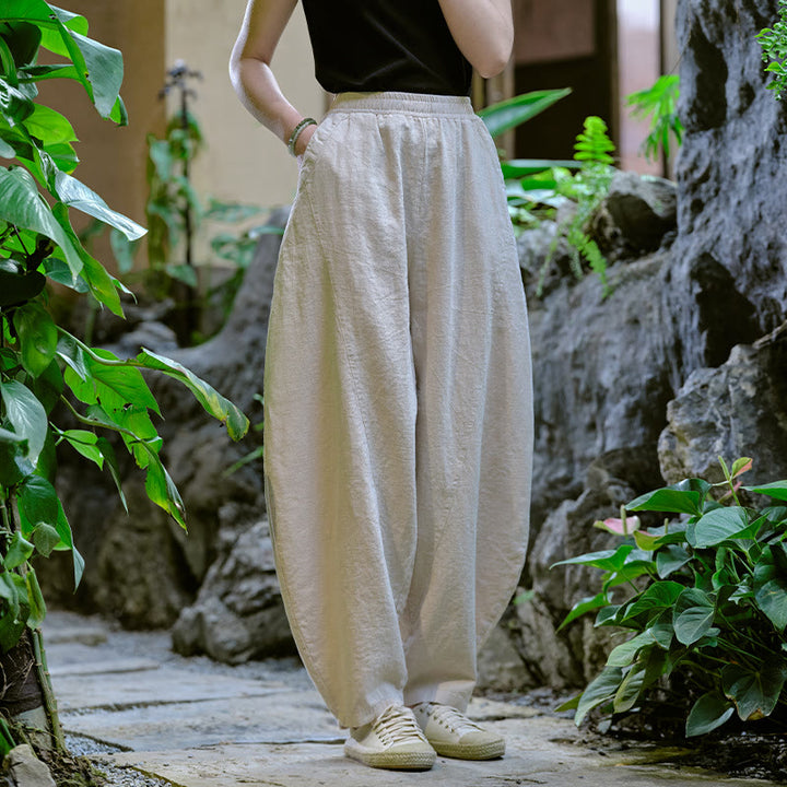 Pantalon de yoga ample de couleur unie avec poches et Buddha Stones