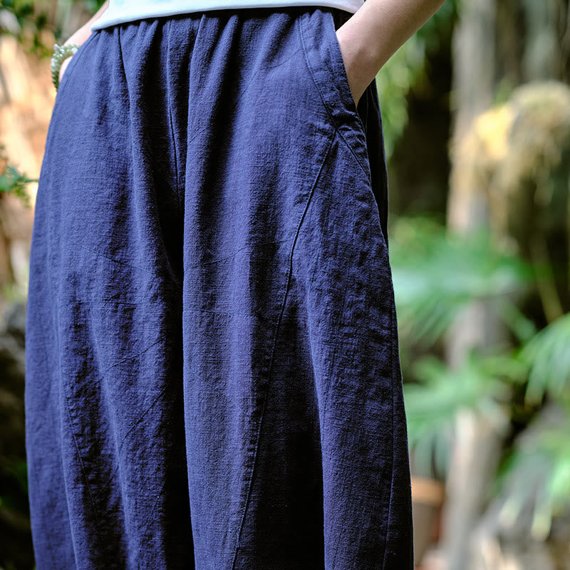 Pantalon de yoga ample de couleur unie avec poches et Buddha Stones