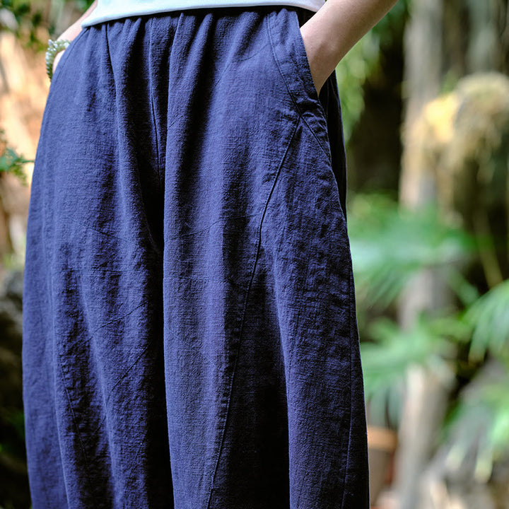 Pantalon de yoga ample de couleur unie avec poches et Buddha Stones