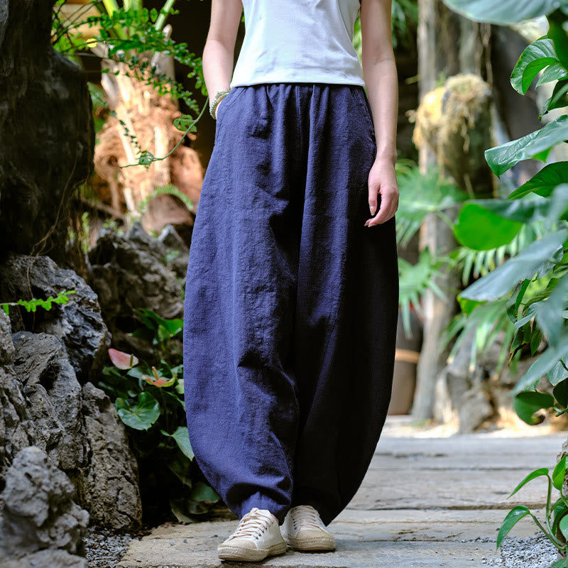 Pantalon de yoga ample de couleur unie avec poches et Buddha Stones