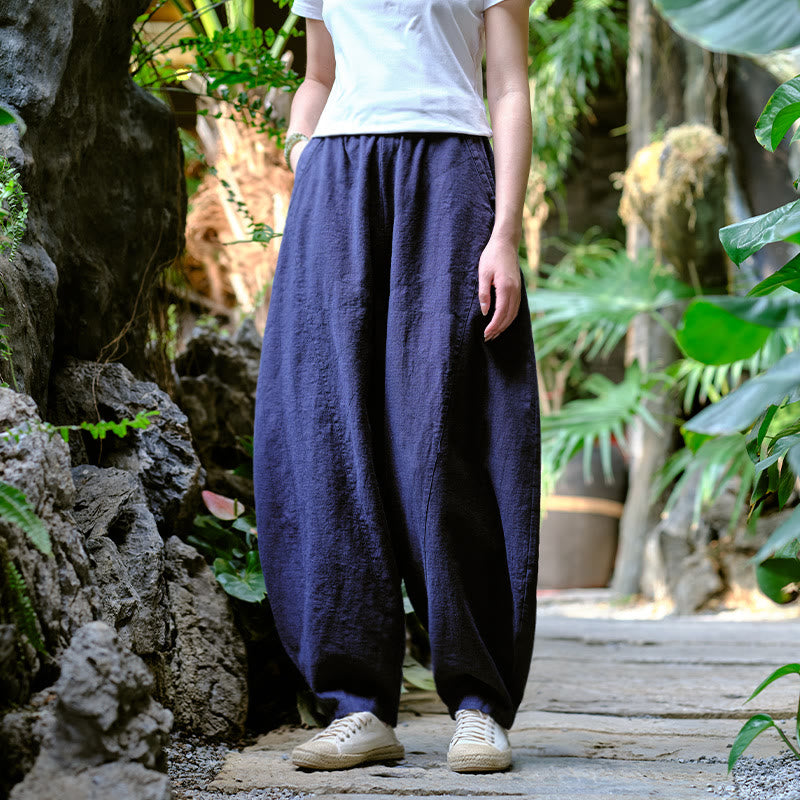 Pantalon de yoga ample de couleur unie avec poches et Buddha Stones