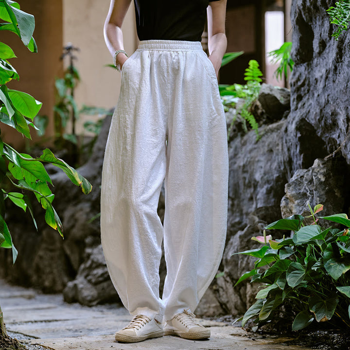 Pantalon de yoga ample de couleur unie avec poches et Buddha Stones