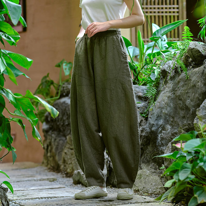 Pantalon de yoga ample de couleur unie avec poches et Buddha Stones