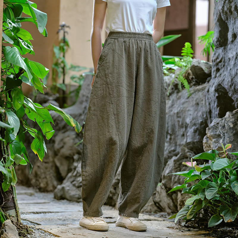 Pantalon de yoga ample de couleur unie avec poches et Buddha Stones