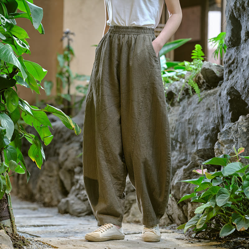 Pantalon de yoga ample de couleur unie avec poches et Buddha Stones