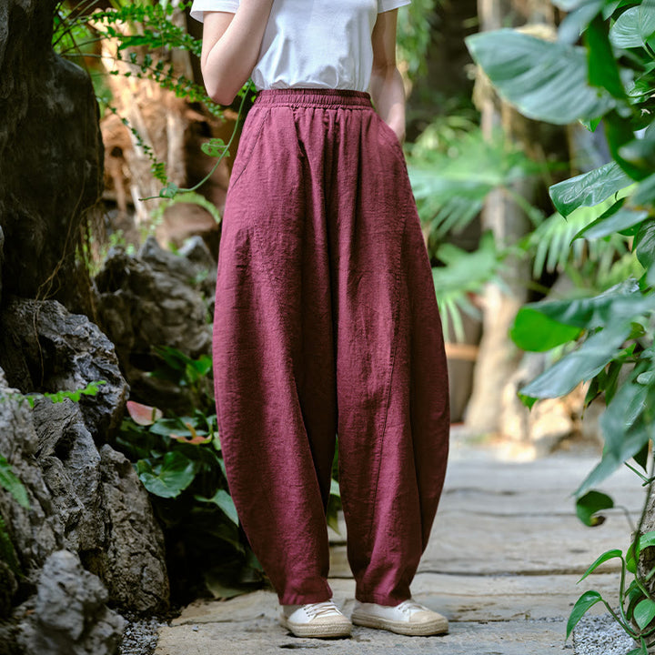 Pantalon de yoga ample de couleur unie avec poches et Buddha Stones